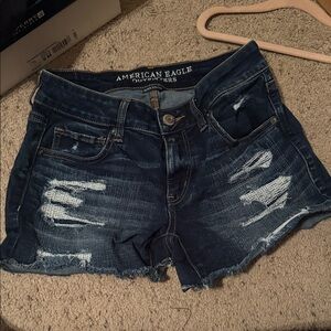 American Eagle Outfitters Dark Blue Distressed Jean Shorts